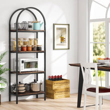 Load image into Gallery viewer, Modern Industrial Metal Wood Display Rack Bookcase with 4 Storage Shelves