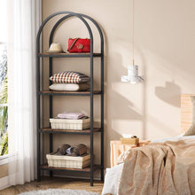 Load image into Gallery viewer, Modern Industrial Metal Wood Display Rack Bookcase with 4 Storage Shelves
