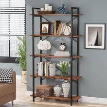 Load image into Gallery viewer, Modern Industrial 5-Shelf Bookcase with Sturdy Metal Frame and Wooden Shelves