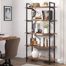 Load image into Gallery viewer, Modern Industrial 5-Shelf Bookcase with Sturdy Metal Frame and Wooden Shelves