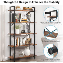 Load image into Gallery viewer, Modern Industrial 5-Shelf Bookcase with Sturdy Metal Frame and Wooden Shelves