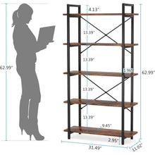 Load image into Gallery viewer, Modern Industrial 5-Shelf Bookcase with Sturdy Metal Frame and Wooden Shelves