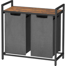 Load image into Gallery viewer, Modern Grey 2-Basket Laundry Hamper Sorter Black Frame Rustic Brown Top Shelf