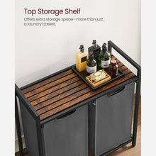 Load image into Gallery viewer, Modern Grey 2-Basket Laundry Hamper Sorter Black Frame Rustic Brown Top Shelf