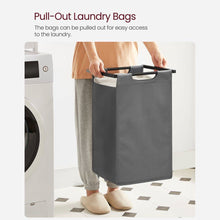Load image into Gallery viewer, Modern Grey 2-Basket Laundry Hamper Sorter Black Frame Rustic Brown Top Shelf