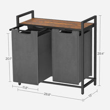 Load image into Gallery viewer, Modern Grey 2-Basket Laundry Hamper Sorter Black Frame Rustic Brown Top Shelf