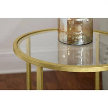 Load image into Gallery viewer, Round Accent Side Table Gold Metal Glass Top Bottom Shelf End Table