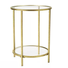 Load image into Gallery viewer, Round Accent Side Table Gold Metal Glass Top Bottom Shelf End Table