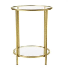 Load image into Gallery viewer, Round Accent Side Table Gold Metal Glass Top Bottom Shelf End Table