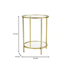 Load image into Gallery viewer, Round Accent Side Table Gold Metal Glass Top Bottom Shelf End Table