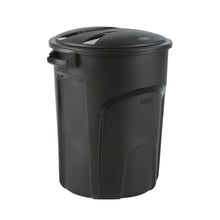 Load image into Gallery viewer, 32-Gallon Black Plastic Indoor Outdoor Trash Can with Lid - Made in USA