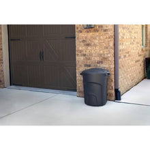 Load image into Gallery viewer, 32-Gallon Black Plastic Indoor Outdoor Trash Can with Lid - Made in USA
