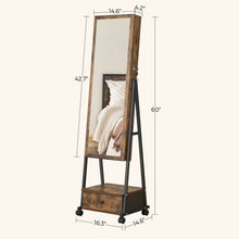 Load image into Gallery viewer, Modern Industrial Metal Wood Jewelry Armoire Cabinet Organizer Mirror on Wheels