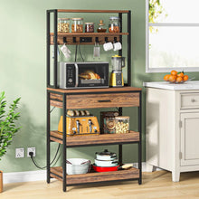 Load image into Gallery viewer, Modern Baker's Rack Shelving Unit with Pull-Out Shelves and Storage Drawer