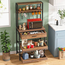 Load image into Gallery viewer, Modern Baker's Rack Shelving Unit with Pull-Out Shelves and Storage Drawer