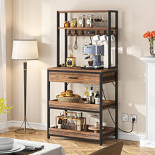 Load image into Gallery viewer, Modern Baker's Rack Shelving Unit with Pull-Out Shelves and Storage Drawer