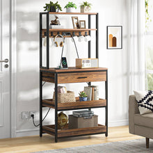 Load image into Gallery viewer, Modern Baker's Rack Shelving Unit with Pull-Out Shelves and Storage Drawer