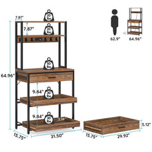 Load image into Gallery viewer, Modern Baker's Rack Shelving Unit with Pull-Out Shelves and Storage Drawer