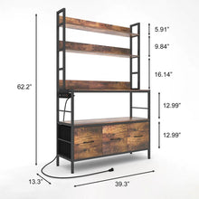 Load image into Gallery viewer, Black Metal Kitchen Baker's Rack with Brown Wood Shelves and Storage Cabinets