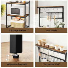 Load image into Gallery viewer, Black Metal Kitchen Baker's Rack Microwave Stand with Wood Storage Shelves