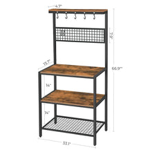Load image into Gallery viewer, Black Metal Kitchen Baker's Rack Microwave Stand with Wood Storage Shelves
