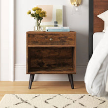 Load image into Gallery viewer, Mid-Century Farmhouse Bedroom 1-Drawer Nightstand End Table with Open Shelf