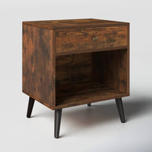 Load image into Gallery viewer, Mid-Century Farmhouse Bedroom 1-Drawer Nightstand End Table with Open Shelf
