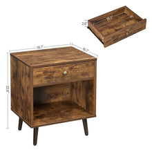 Load image into Gallery viewer, Mid-Century Farmhouse Bedroom 1-Drawer Nightstand End Table with Open Shelf