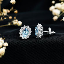 Load image into Gallery viewer, Real 0.8 Carat Oval Aquamarine Stud Earrings with Lab Diamond Halo