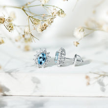 Load image into Gallery viewer, Real 0.8 Carat Oval Aquamarine Stud Earrings with Lab Diamond Halo