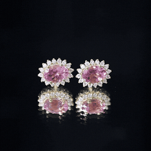 Load image into Gallery viewer, 1.3 Carat Oval Pink Tourmaline Stud Earrings with Diamond Halo