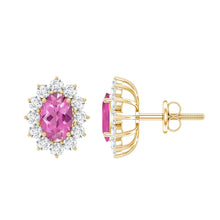 Load image into Gallery viewer, 1.3 Carat Oval Pink Tourmaline Stud Earrings with Diamond Halo