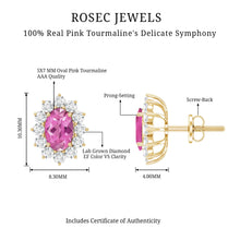 Load image into Gallery viewer, 1.3 Carat Oval Pink Tourmaline Stud Earrings with Diamond Halo