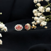 Load image into Gallery viewer, 1.3 Carat Oval Pink Tourmaline Stud Earrings with Diamond Halo