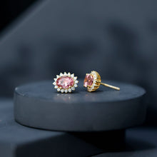Load image into Gallery viewer, 1.3 Carat Oval Pink Tourmaline Stud Earrings with Diamond Halo