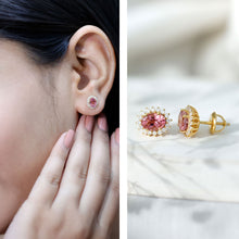 Load image into Gallery viewer, 1.3 Carat Oval Pink Tourmaline Stud Earrings with Diamond Halo