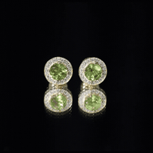 Load image into Gallery viewer, Natural 1.5 Carat Peridot Stud Earrings with Diamond Halo