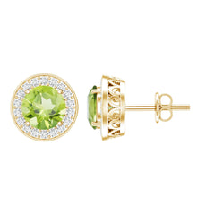 Load image into Gallery viewer, Natural 1.5 Carat Peridot Stud Earrings with Diamond Halo