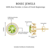 Load image into Gallery viewer, Natural 1.5 Carat Peridot Stud Earrings with Diamond Halo