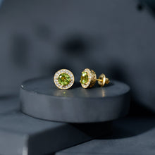 Load image into Gallery viewer, Natural 1.5 Carat Peridot Stud Earrings with Diamond Halo