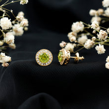 Load image into Gallery viewer, Natural 1.5 Carat Peridot Stud Earrings with Diamond Halo