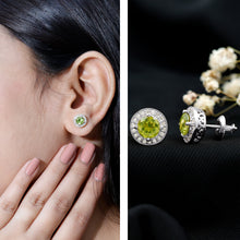 Load image into Gallery viewer, Natural 1.5 Carat Peridot Stud Earrings with Diamond Halo