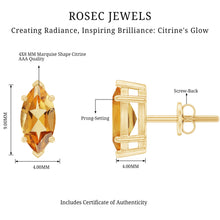 Load image into Gallery viewer, Natural 1.48 Carat Marquise Cut Citrine Stud Earrings