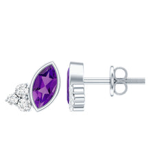 Load image into Gallery viewer, Marquise Cut Amethyst Stud Earrings with Lab Diamond in Sterling Silver