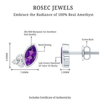 Load image into Gallery viewer, Marquise Cut Amethyst Stud Earrings with Lab Diamond in Sterling Silver