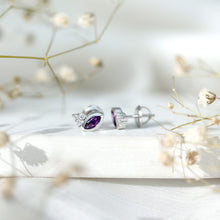 Load image into Gallery viewer, Marquise Cut Amethyst Stud Earrings with Lab Diamond in Sterling Silver