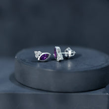Load image into Gallery viewer, Marquise Cut Amethyst Stud Earrings with Lab Diamond in Sterling Silver