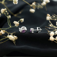 Load image into Gallery viewer, Marquise Cut Amethyst Stud Earrings with Lab Diamond in Sterling Silver