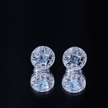 Load image into Gallery viewer, Natural Aquamarine Vintage Stud Earrings with Lab Diamond