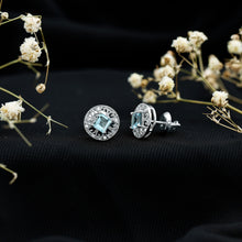 Load image into Gallery viewer, Natural Aquamarine Vintage Stud Earrings with Lab Diamond